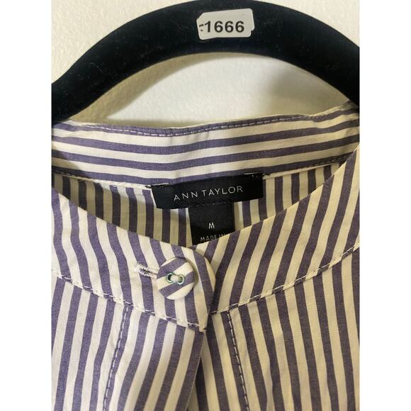 Ann Taylor Blue White Stripe Long Sleeve Cotton Button Up Shirt Sz M - Picture 3 of 3